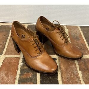 Patricia Nash Block Heel Oxfords Brown Italian Leather Lace Up Shoes Women's 6.5